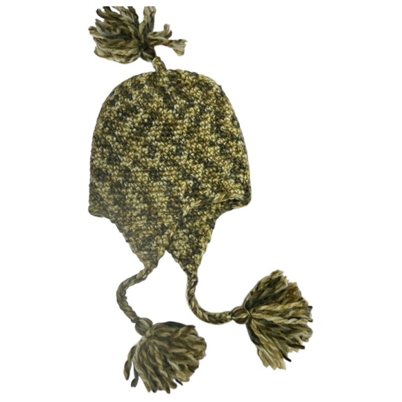 D&Y Multicolor Wool Blend Knit Trapper Hat Pom Pom Beanie Earthy colors neutral - Picture 3 of 7